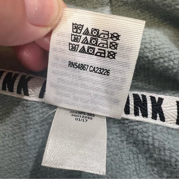 PINK Laced Up Hooded Sweatshirt sz L Gray and White - Picture 5 of 15